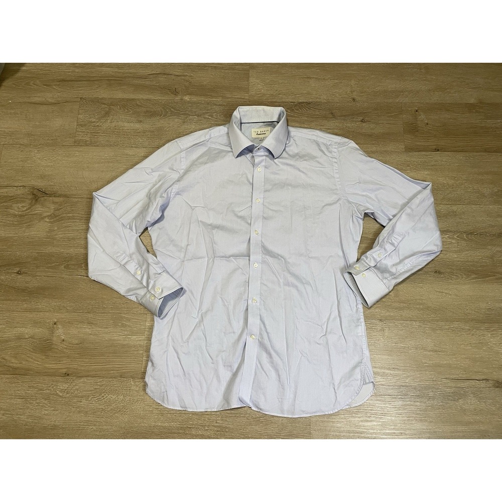 Ted Baker Endurance Shirt Sz 16.5 34-35 Blue White Geometric Button Down Cotton